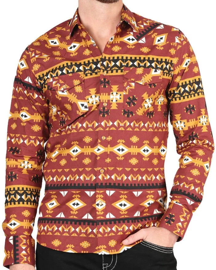 El General - Men's Brick Tribal Geometric Western Shirt  44420