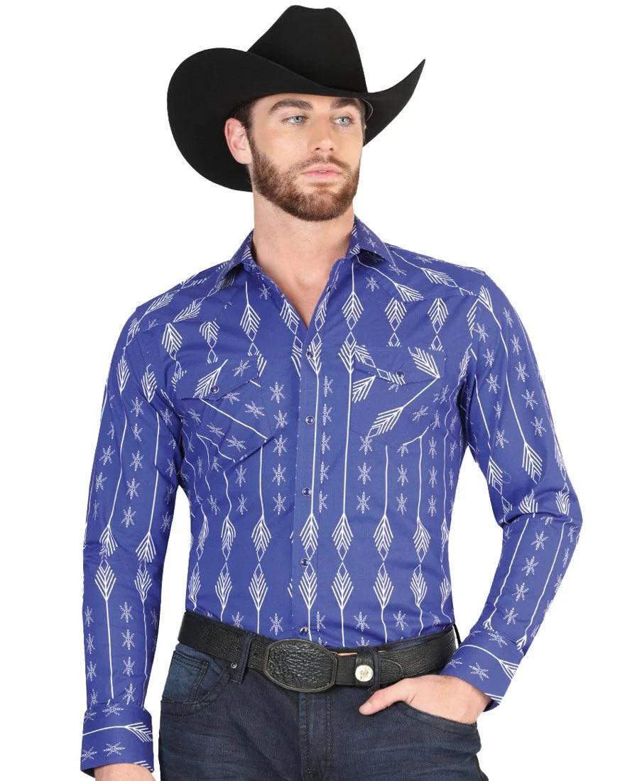 El General - Men's Blue Western Shirt with White Arrow Print  44434