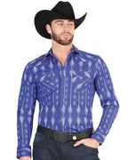 El General - Men's Blue Western Shirt with White Arrow Print  44434