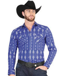 El General - Men's Blue Western Shirt with White Arrow Print  44434