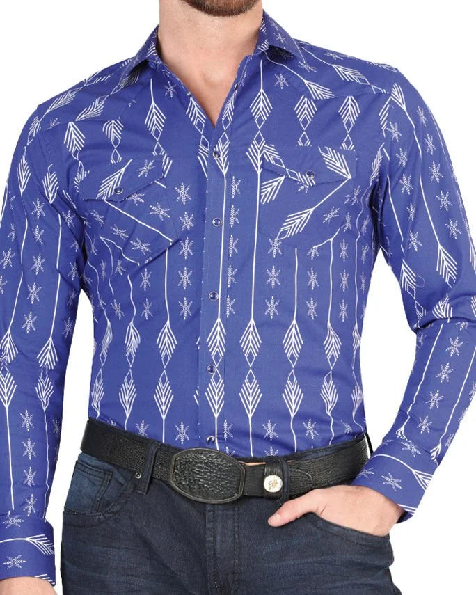 El General - Men's Blue Western Shirt with White Arrow Print  44434