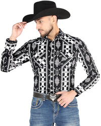 El General - Men's Black Western Shirt with Geometric Print  44501