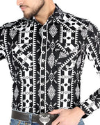 El General - Men's Black Western Shirt with Geometric Print  44501