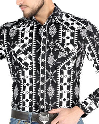 El General - Men's Black Western Shirt with Geometric Print  44501
