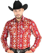 El General - Men's Burgundy Geometric Western Shirt 44503