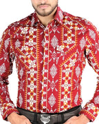 El General - Men's Burgundy Geometric Western Shirt 44503