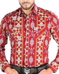 El General - Men's Burgundy Geometric Western Shirt 44503