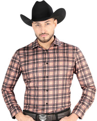 El General - Men’s Western Shirt in Beige-Black Plaid  44697