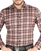 El General - Men’s Western Shirt in Beige-Black Plaid  44697