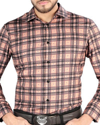 El General - Men’s Western Shirt in Beige-Black Plaid  44697