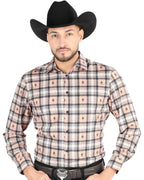 El General - Men’s Western Shirt in Beige-Black Plaid, Long or Short Sleeve 44698