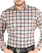El General - Men’s Western Shirt in Beige-Black Plaid, Long or Short Sleeve 44698