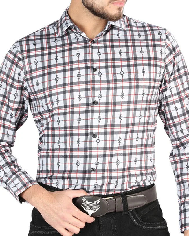 El General - Men’s Western Shirt in Black-White Plaid 44703