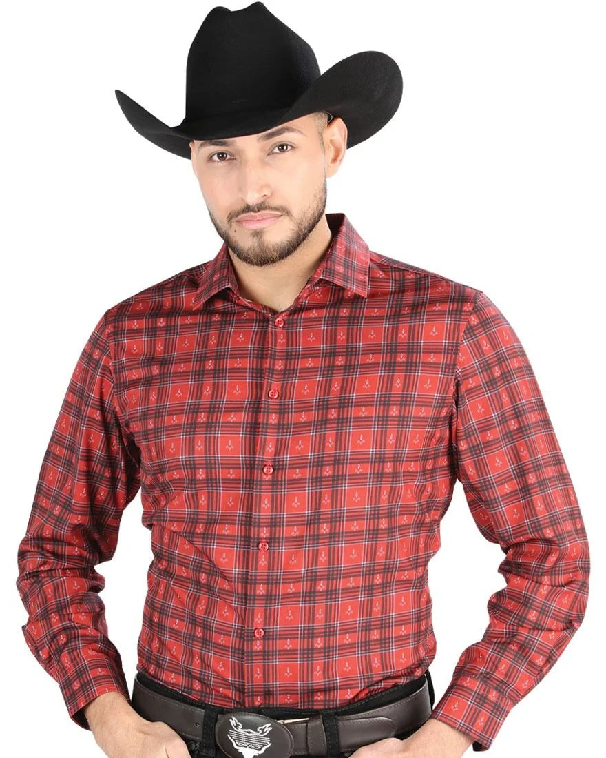 El General - Men’s Western Shirt in Red Plaid 44705