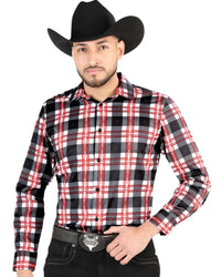 El General - Men’s Western Shirt in White-Red Plaid, Long or Short Sleeve 44707