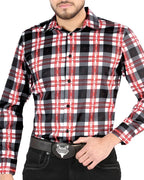 El General - Men’s Western Shirt in White-Red Plaid, Long or Short Sleeve 44707