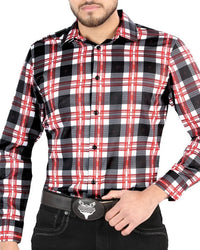 El General - Men’s Western Shirt in White-Red Plaid, Long or Short Sleeve 44707