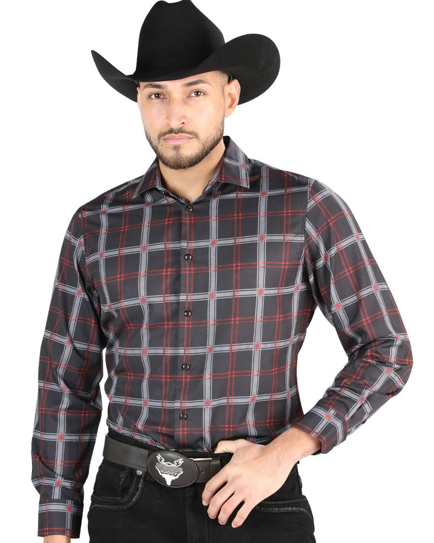 El General - Men’s Western Shirt in Black-Gray Plaid 44709