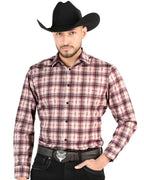 El General - Men’s Western Shirt in Beige-Red Plaid 44711