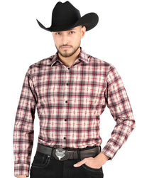 El General - Men’s Western Shirt in Beige-Red Plaid 44711