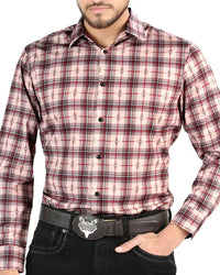 El General - Men’s Western Shirt in Beige-Red Plaid 44711
