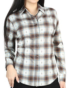 El General Women’s  Western Shirt in Brown Plaid, Long or Short Sleeve  44717