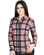 El General Women’s Western Shirt in White-Red Plaid  44724
