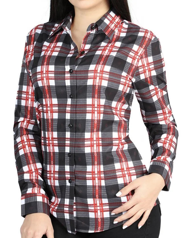 El General Women’s Western Shirt in White-Red Plaid  44724
