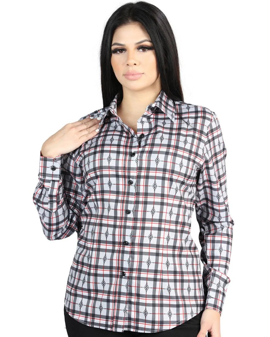 El General Women’s Western Shirt in Black-White Plaid  44720