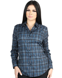 El General Women’s Western Shirt in Navy-White Plaid  44723