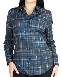 El General Women’s Western Shirt in Navy-White Plaid  44723