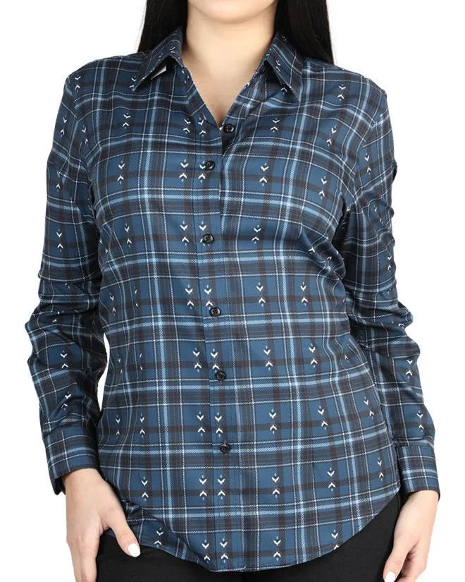 El General Women’s Western Shirt in Navy-White Plaid  44723