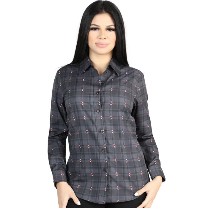 El General Women’s Western Shirt in Gray-Brown Plaid 44725