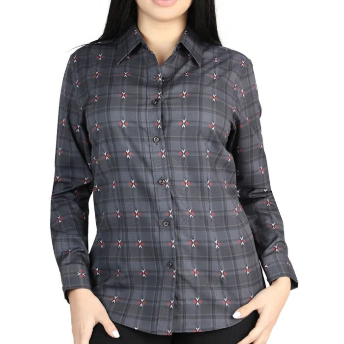 El General Women’s Western Shirt in Gray-Brown Plaid 44725