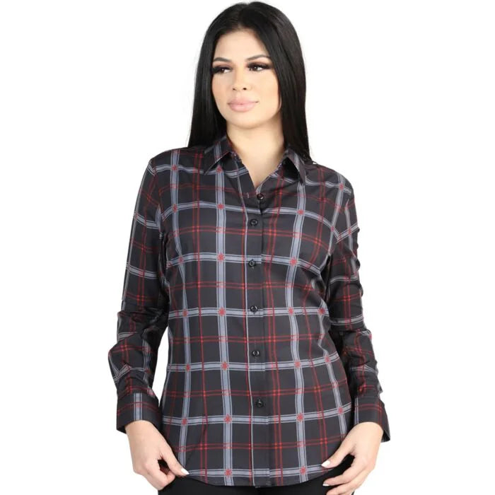 El General Women’s Western Shirt in Black-Gray Plaid  44726