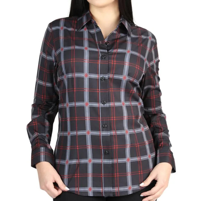 El General Women’s Western Shirt in Black-Gray Plaid  44726