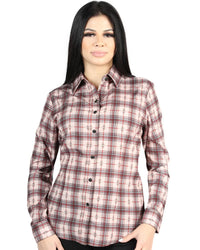 El General Women’s Western Shirt in Beige-Red Plaid 44728