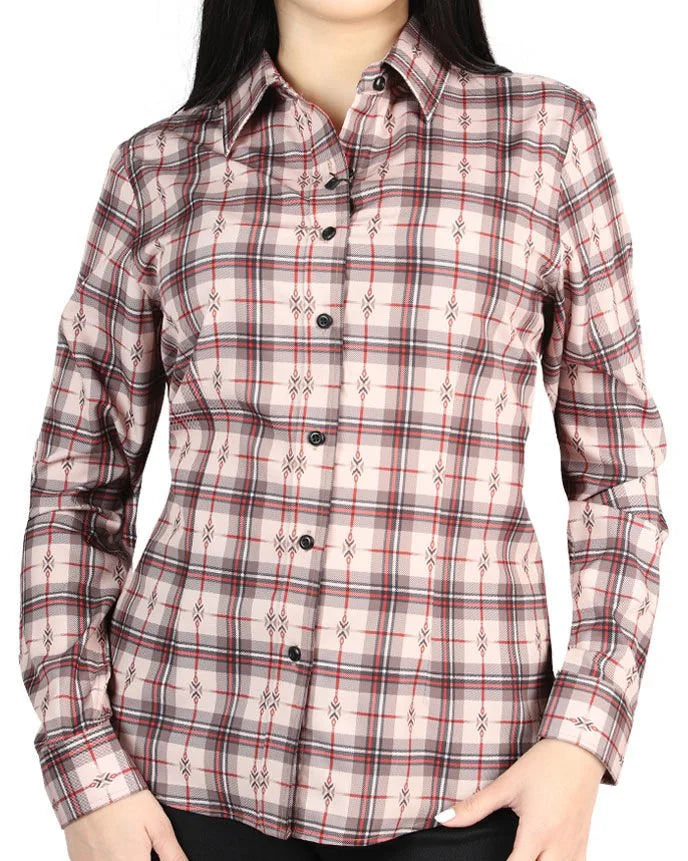 El General Women’s Western Shirt in Beige-Red Plaid 44728