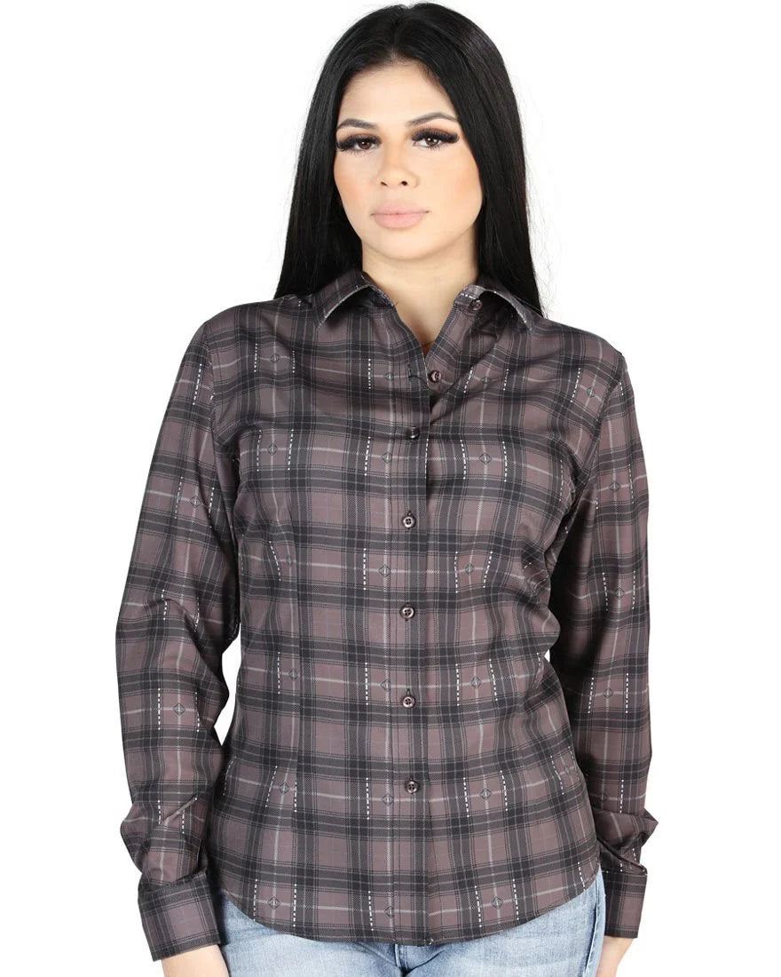 El General Women’s Western Shirt in Moka-Olive Plaid  44729