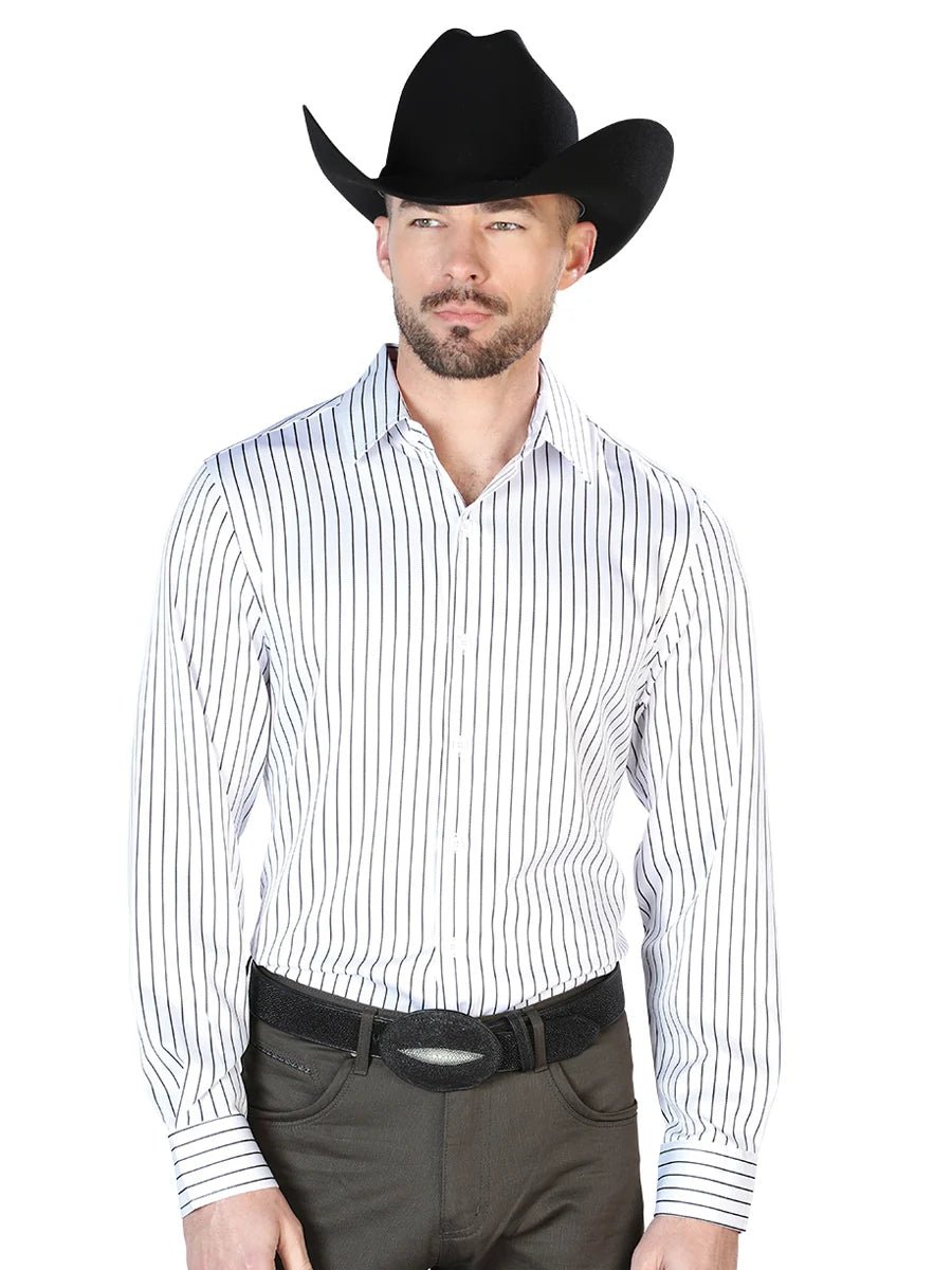 White And Black Casual Long Sleeve Shirt 43926 - OriginalWestern.com