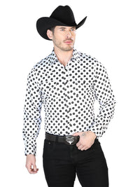 White And Black Casual Long Sleeve Shirt 43964 - OriginalWestern.com