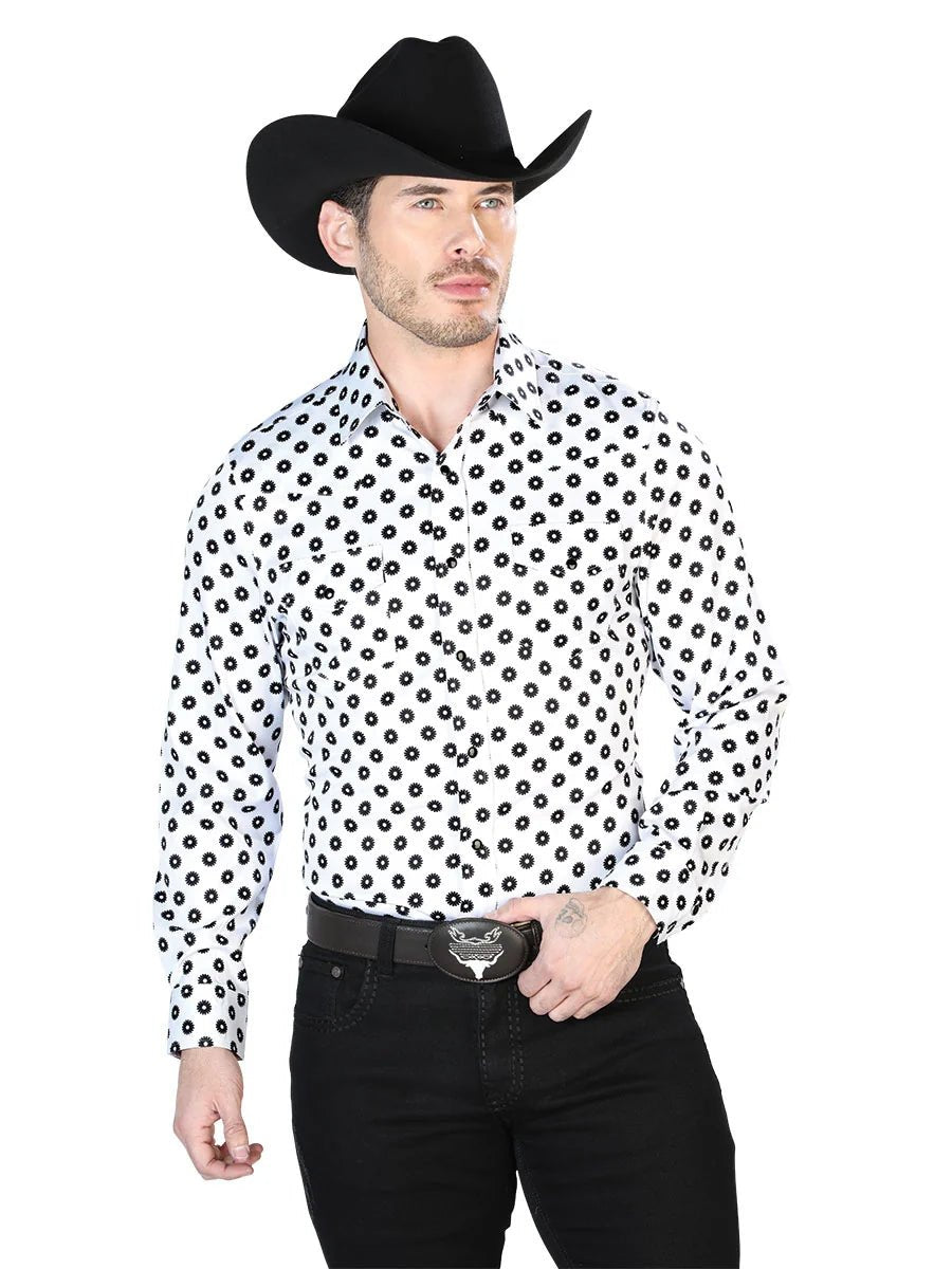 White And Black Casual Long Sleeve Shirt 43964 - OriginalWestern.com