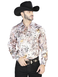 El General- White And Brown Casual Long Sleeve Shirt 44093