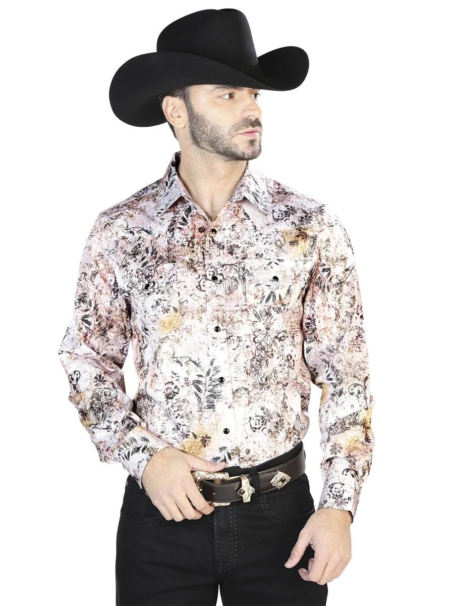 El General- White And Brown Casual Long Sleeve Shirt 44093