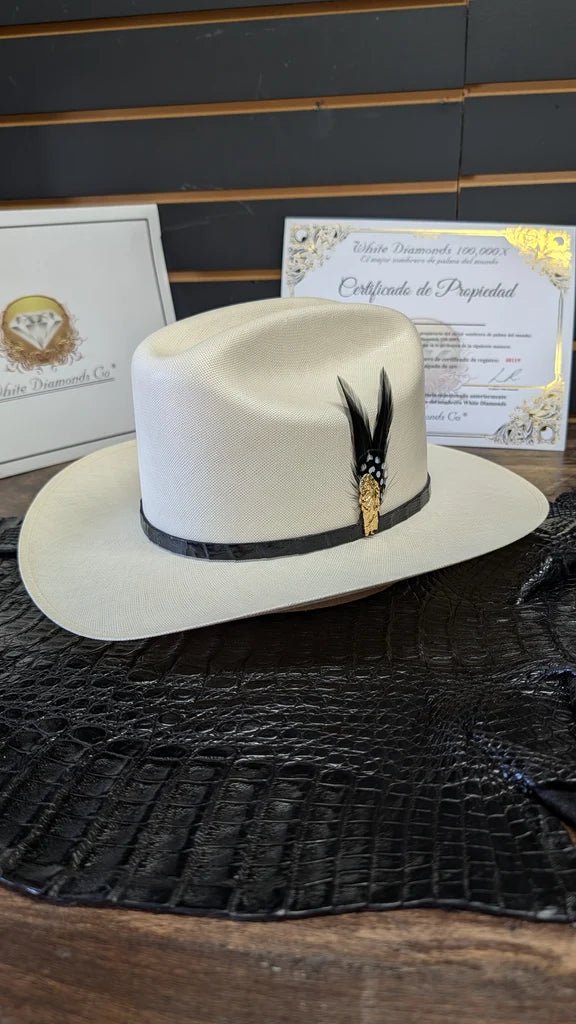 White Diamonds 100,000X Panama San Judas Style Cowboy Shantung Straw Hat Brim 3" - OriginalWestern.com