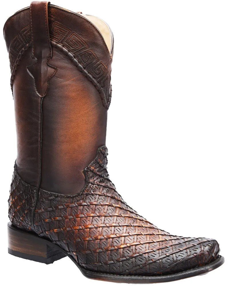 White Diamonds Men's Braided Exotic Leather Bota Trenzada Hudson Boots – Brown - OriginalWestern.com
