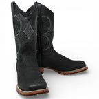 White Diamonds Men's Bull Shoulder Leather Square Toe Tractor Sole Cowboy Boots - Black - OriginalWestern.com