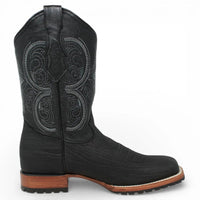 White Diamonds Men's Bull Shoulder Leather Square Toe Tractor Sole Cowboy Boots - Black - OriginalWestern.com