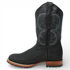 White Diamonds Men's Bull Shoulder Leather Square Toe Tractor Sole Cowboy Boots - Black - OriginalWestern.com
