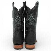 White Diamonds Men's Bull Shoulder Leather Square Toe Tractor Sole Cowboy Boots - Black - OriginalWestern.com